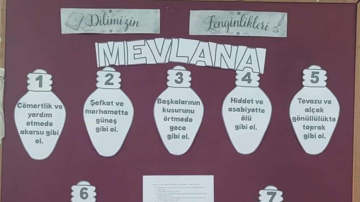 MEVLANA'NIN YEDİ ÖĞÜDÜNDEN KELİMELERLE KARE BULMACA